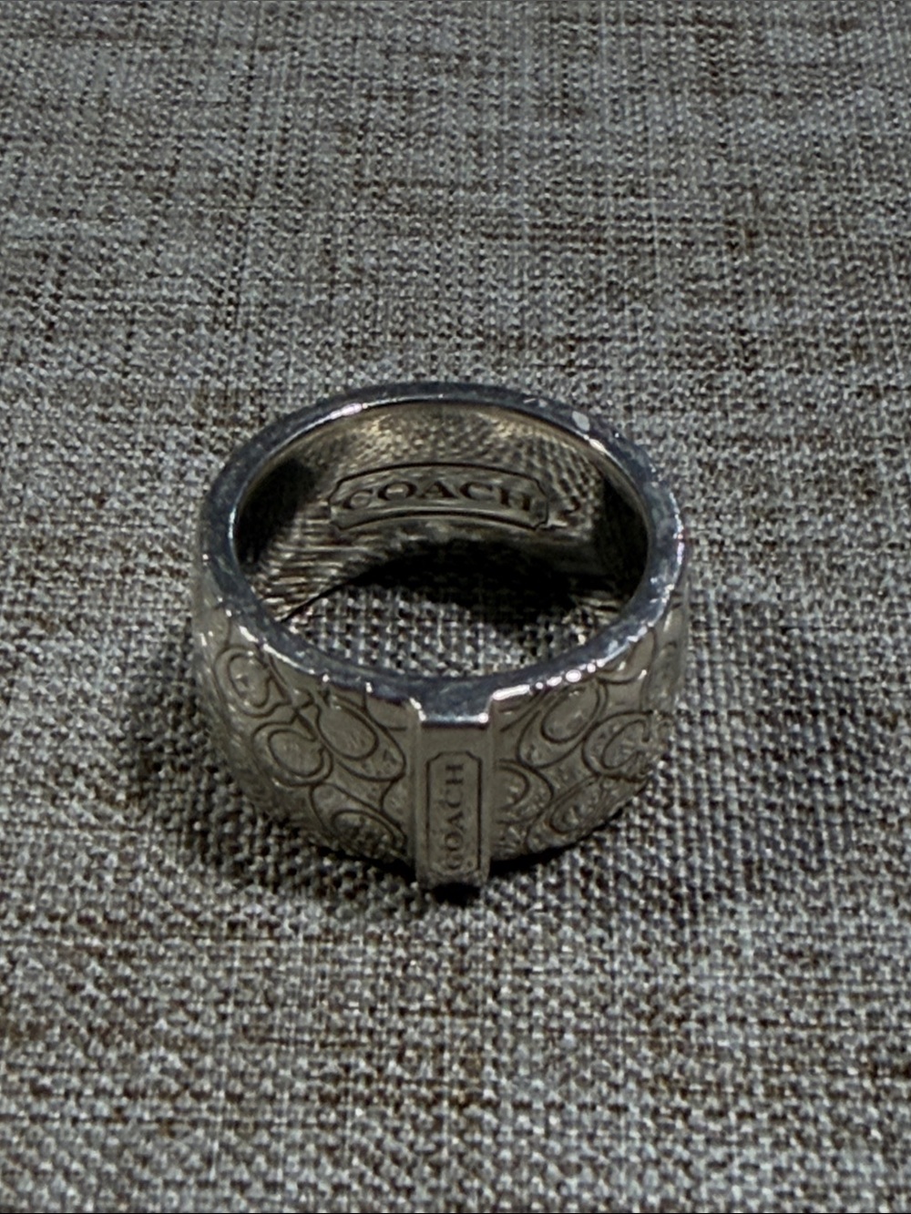 Coach 925 Sterling Silver Engraved Logo Band Ring